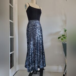 CALVIN KLEIN metallic blue sequined mermaid maxi length skirt
